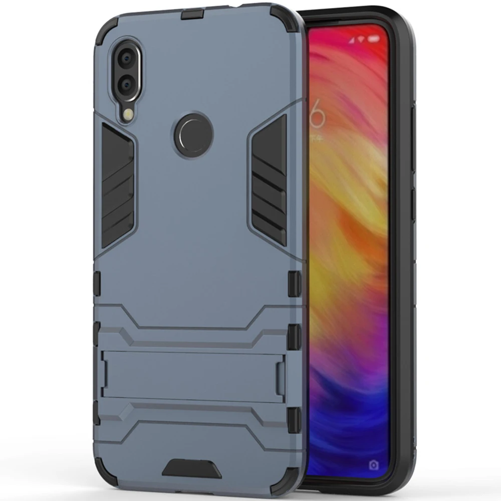 Для Xiaomi Redmi Note 7 чехол Роскошный Железный человек Стенд чехол жесткий Броня+ Мягкий Силиконовый ТПУ чехол для Xiaomi Redmi Note 7