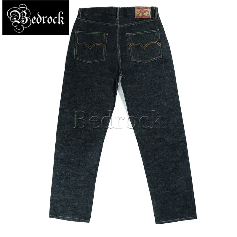 New 15oz heavy primary color red line denim jeans men's casual cow-raising straight-leg pants