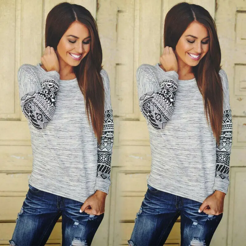 Женская свободная футболка с длинным рукавом серый винтажный текстурный свитер