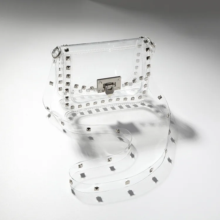 

Rivet Bag PVC Transparent Packet Women's Korean-style Gel Bag Beach Crystal Shoulder Bag Single-shoulder Bag for Women