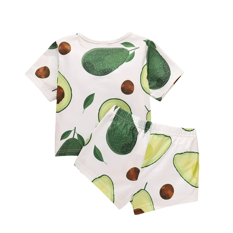

2pcs Toddler Baby Girls Cotton Clothes Sets,Girls Avocado/Watermelon/Orange Printing Short Sleeves T-Shirt+Elastic-Waist Shorts