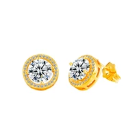 2020 classic white aaa cubic zirconia stud earrings round crystal girl ear studs for women 24k gold fashion jewelry brincos