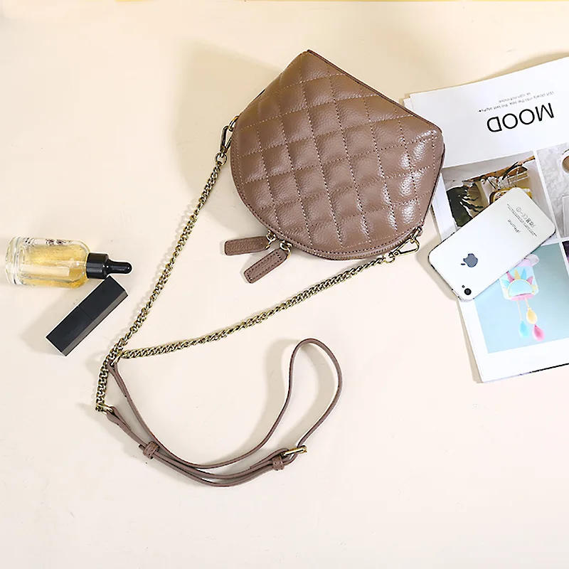 

New Leather Handbag Fashion Rhombic Chain Shoulder Messenger Bag First Layer Cowhide Shell Bag Ladies Bag