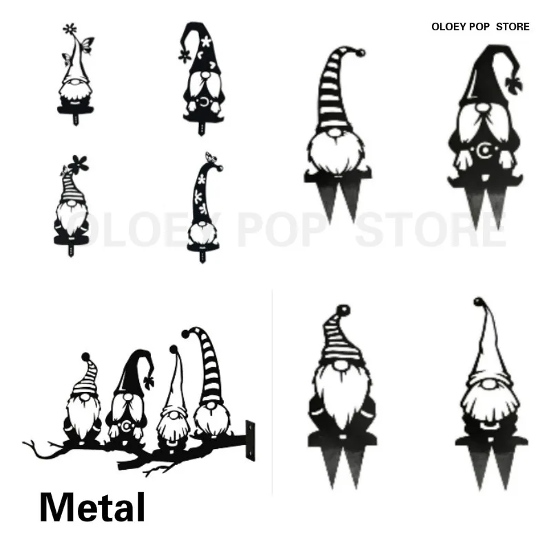 

Garden Metal Branch Gnomes Decor Silhouette Steel Dwarf Elf Cute Standing Acrylic Hollow Insert Art Yard Outdoor Backyard Home