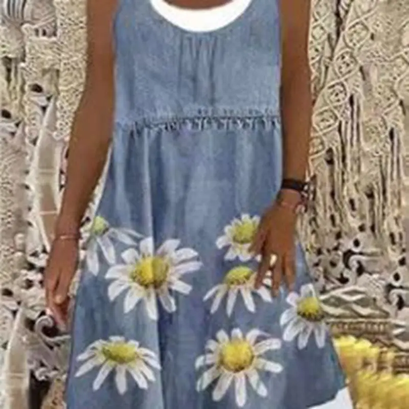 

Vintage Floral Print A-Line Dress Women 2021 Summer Casual Square Collar Sleeveless Mini Dress Ladies Loose Plus Size Dresses