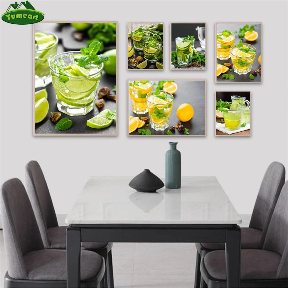 Скандинавский Багровый и лаймовый Мохито принты свежих цитрусовых коктейлей