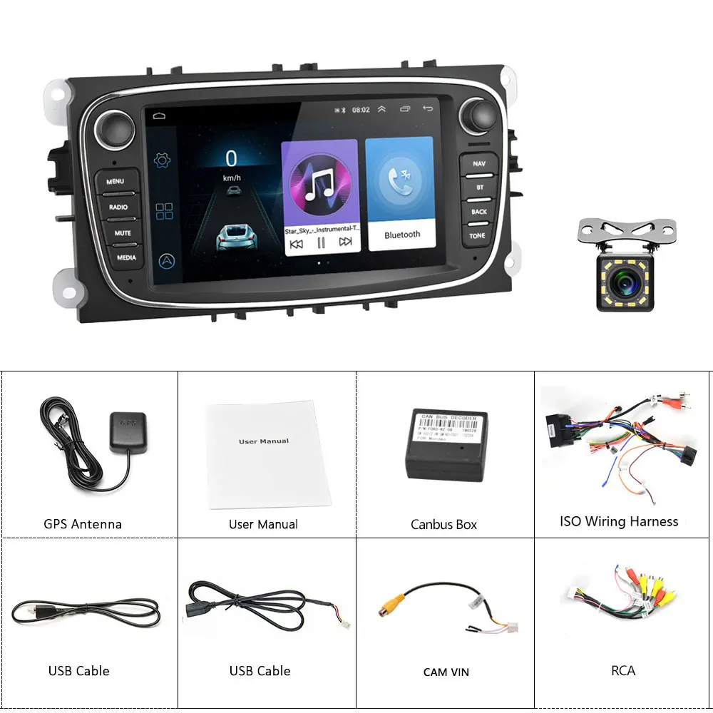 With 12 LED Camera LeeKooLuu Android 8,1 2 Din автомагнитола " Авторадио мультимедийный плеер gps wifi MP5 FM аудио для Ford Mondeo C-MAX S-MAX Galaxy II - Цвет: With 12 LED Camera