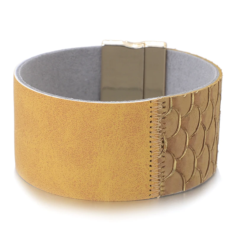 Женский Многослойный кожаный браслет Amorcome с разноцветными рыбьими весами