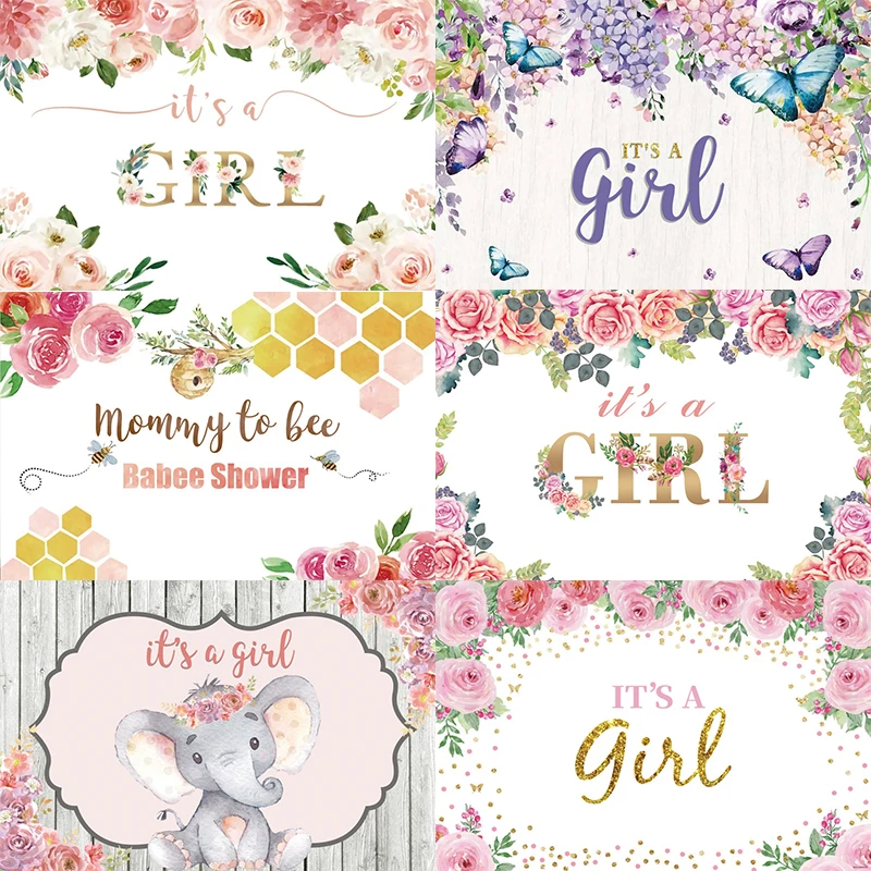 It's a Girls Happy Birthday Party  Baby Shower Princess Flower Pink Photo Backdrop Decoration Photography Background Banner crown photo backdrop princess flower kids baby shower happy birthday party photograph background banner decoration