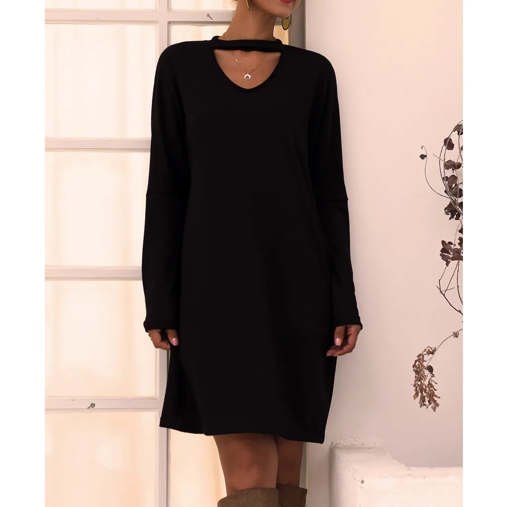 Платье-свитер с длинным рукавом для женщин на осень и зиму свободная туника