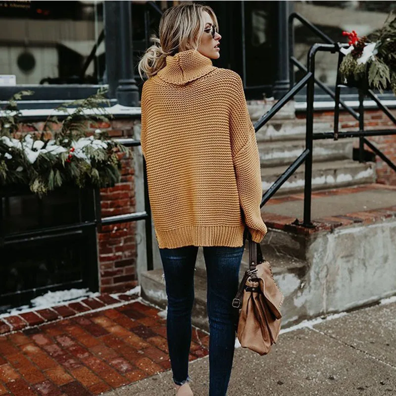 

Turtleneck Women's Knitted Sweater Plus Size Thick Warm Long Sleeve Women's Sweater Pullover Clothing Femme Solid Color C1972