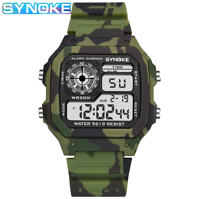 SYNOKE Sport Watch Men Waterproof Camouflage Military Watches For Men Square WristWatch Man Clock Male Relojes Hombre Digitales
