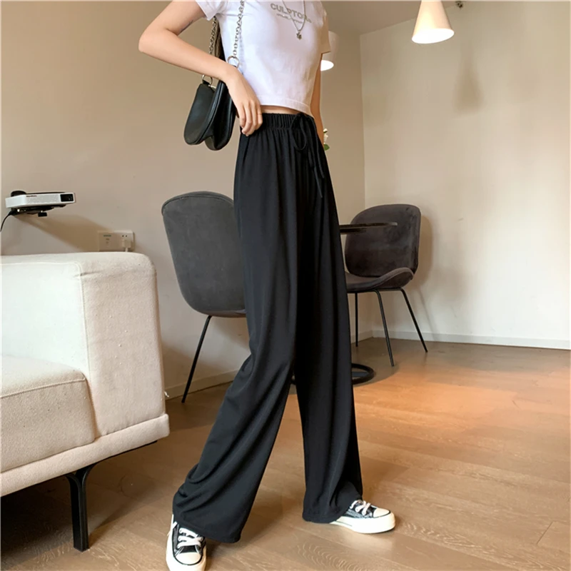 

Women's Slacks Loose Summer Pants Soft Ice Silk Ankle-Length Wide Leg Pants Women High Waisted Trousers Y581