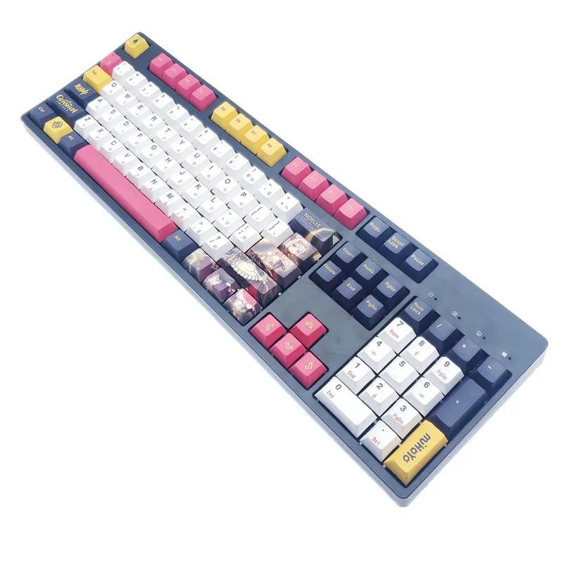 Игровая механическая клавиатура Genshin Impact с мультяшными героями игры PBT 108