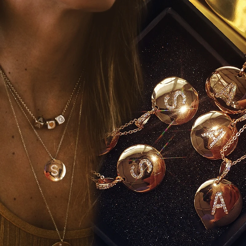 Модные монета золотого цвета в форме буквы A Z ожерелье с кубическим цирконием B C 26