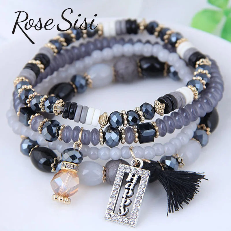 

Rose sisi European and American bohemian style Jewelry for women crystal beads Bracelet multi-layer bracelet set for women