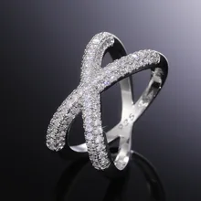 Hot Selling Classic Popular X-shaped zircon Ladies Wedding Ring Birthday Party Gift Fashion Girls Jewelry Accessories