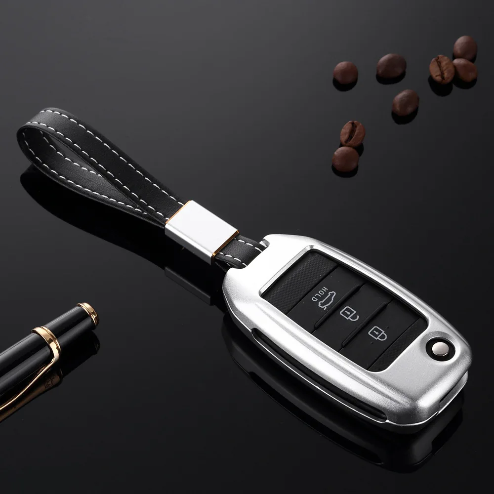 

Car Aluminium Alloy Key Holder Key Fob Cover Case Shell Chain Key Protection for Kia KX3 2017-2019