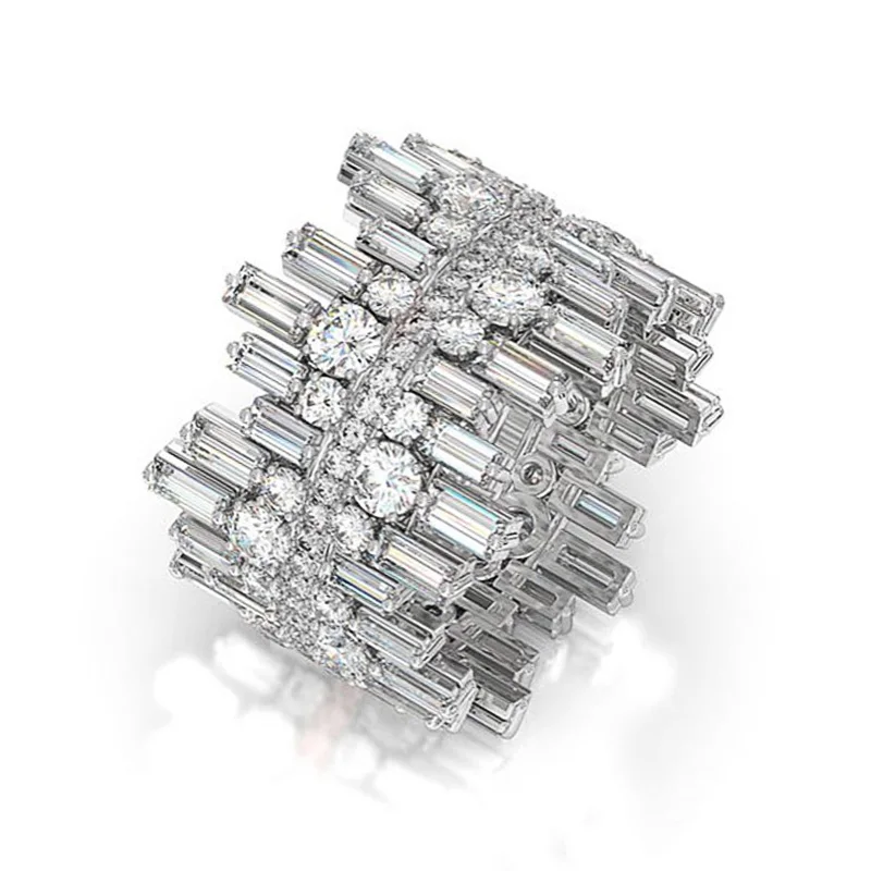 

Huitan Luxury Irregularity Shape Love Ring for Women Micro Paved Round Square Cubic Zirconia Wedding Engage Ring Trendy Jewelry