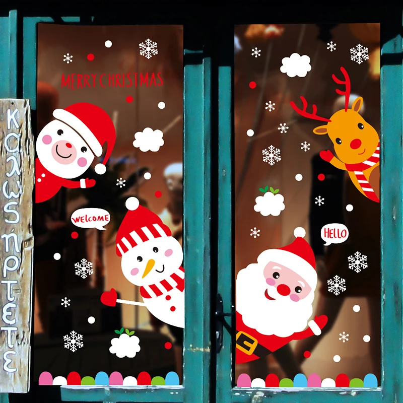 

[SHIJUEHEZI] Father Christmas Snowman Window Stickers DIY New Year Wall Decals for Living Room Bedroom Shop Glass Decoration