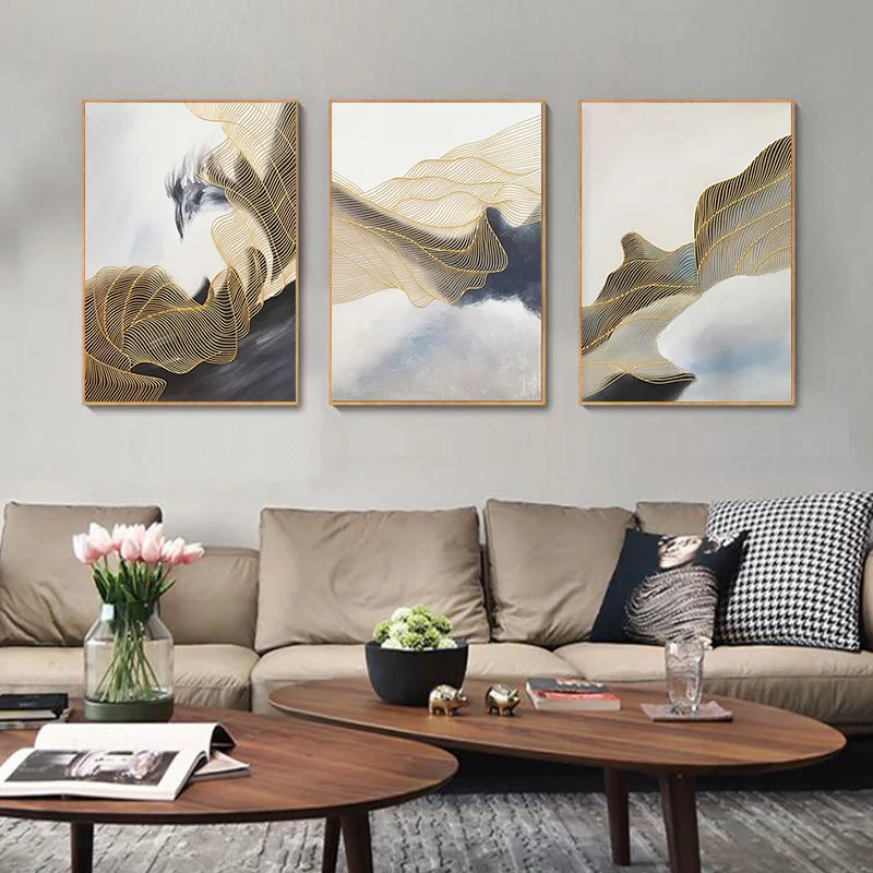 Kopen 3 Stuks Gold Lijn Abstract Canvas Schilderij Wall Art Foto Voor Woonkamer Thuis Wall Decor Originele Textuur Quadro
