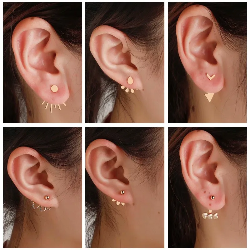 Женские двусторонние серьги-гвоздики золотистого цвета | Украшения и аксессуары