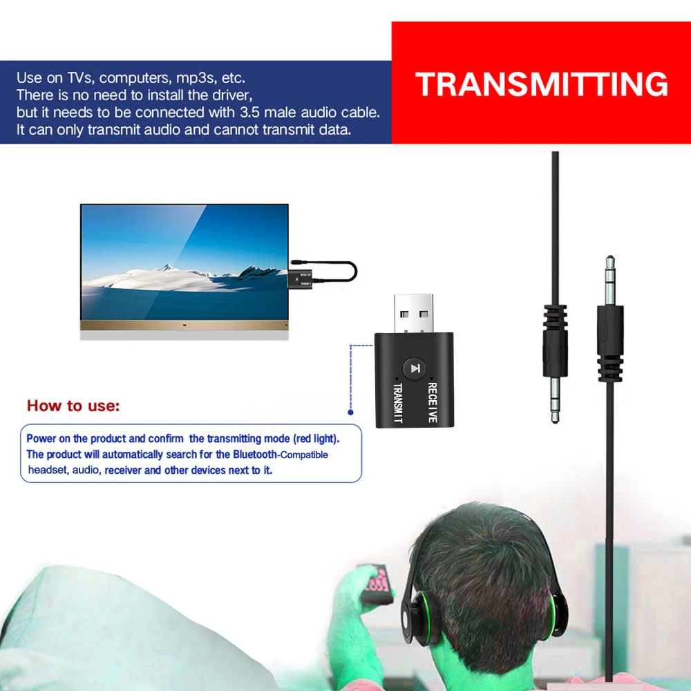 USB 5 0 Bluetooth-совместимый аудиоприемник передатчик для автомобиля компьютера