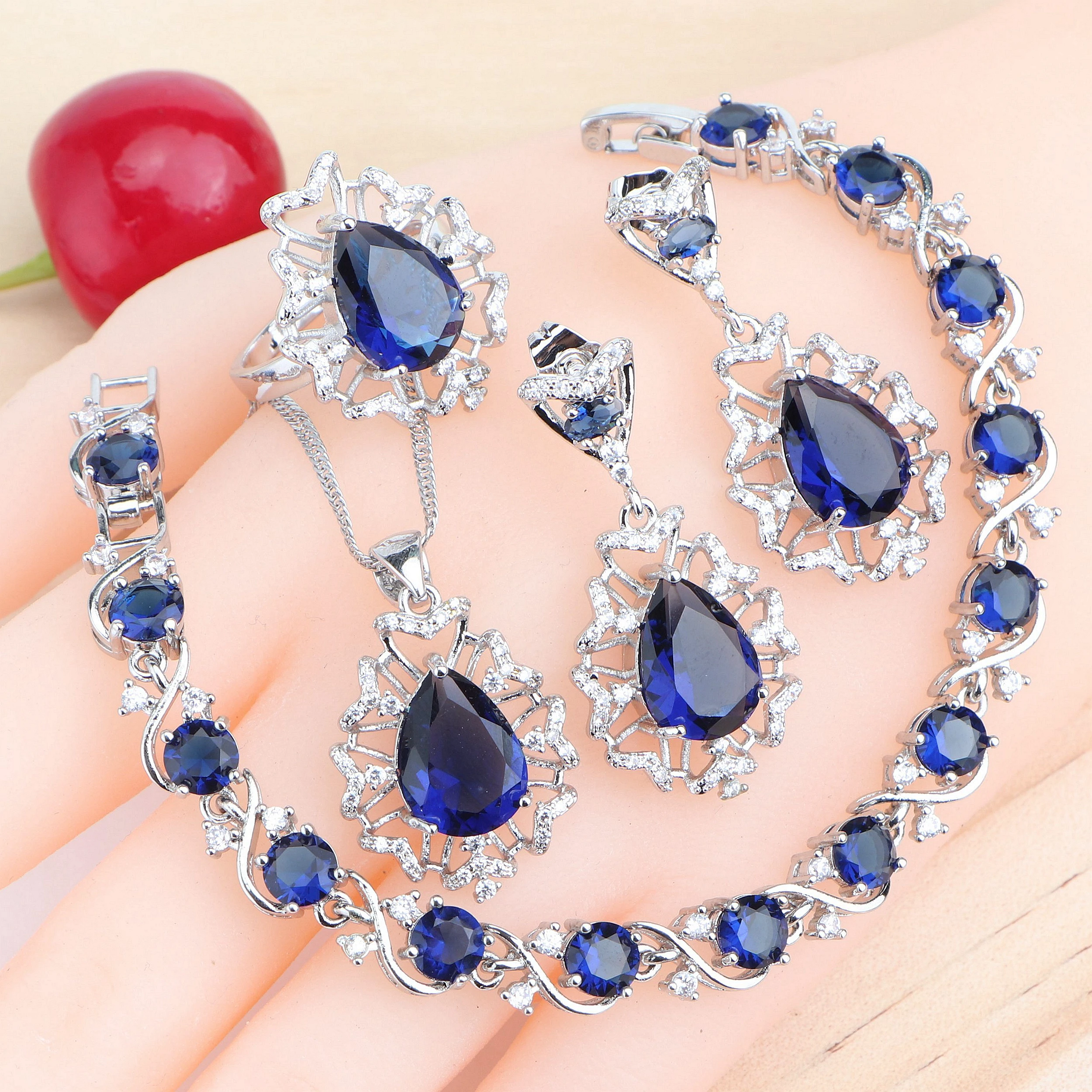 Серебро 925 женские наборы свадебных ювелирных изделий для свадьбы ожерелье набор