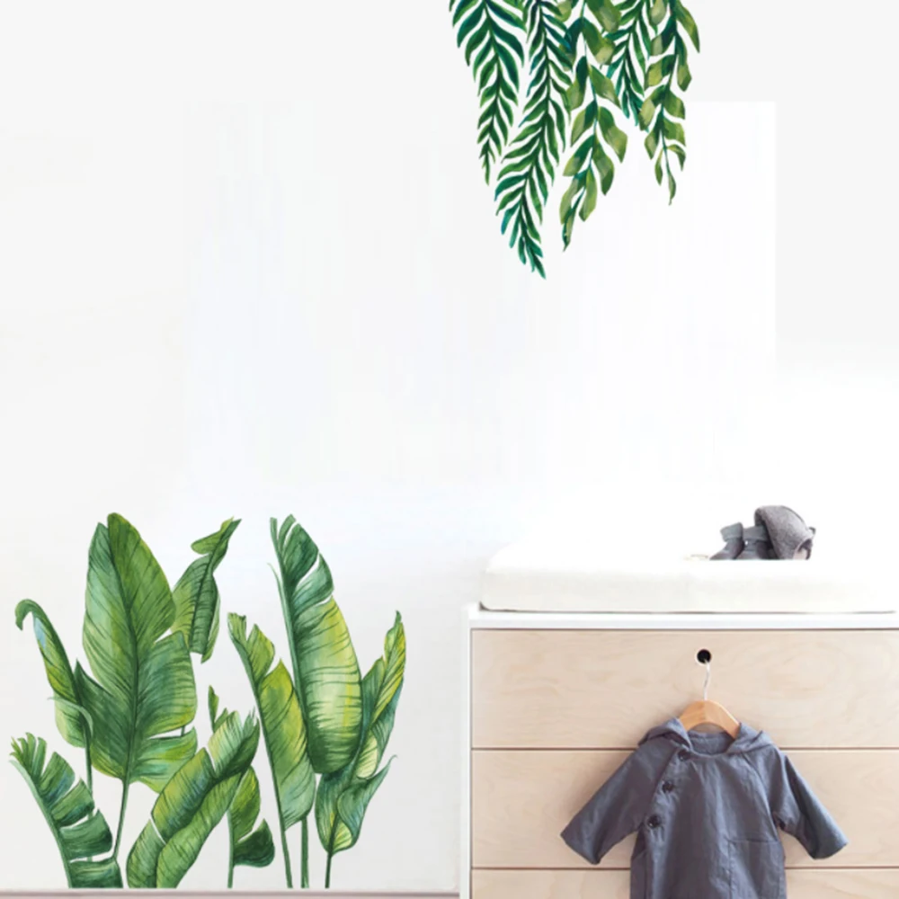 Зеленые листья наклейки на стену бумага для спальни гостиной декор кухни сделай