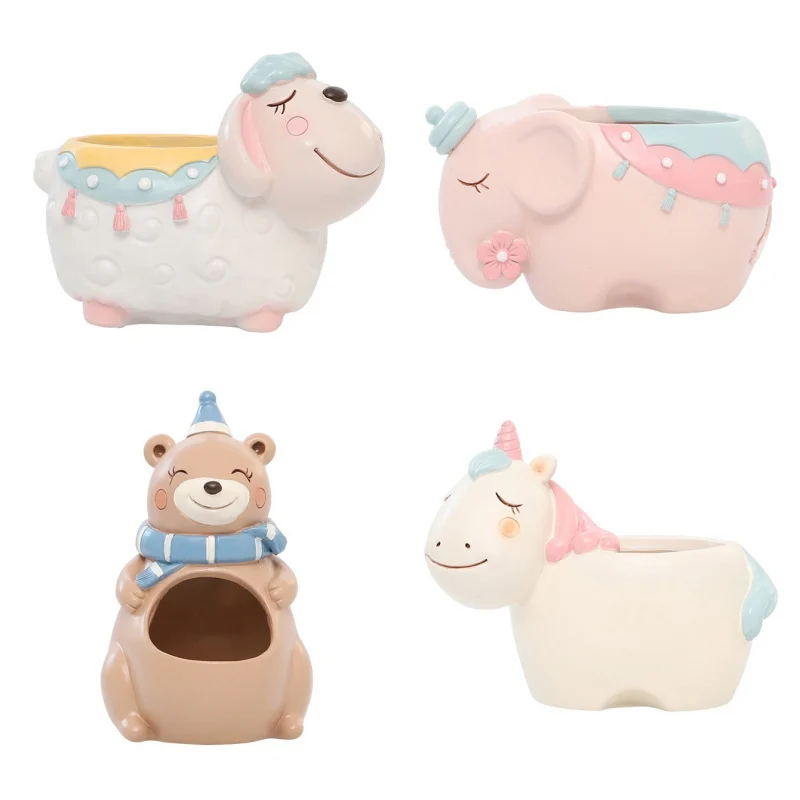 Мультяшные полимерные поделки животные цветочные горшки слон овечка суккулент