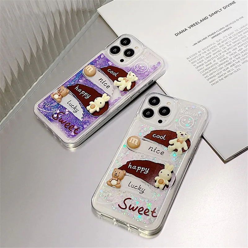 

3D Cartoon Protective Shell Phone Case Quicksand Glitter Anti-fall Cover For Samsung Galaxy A72 A324G A22 5G A12 A52 A51 A71 A10