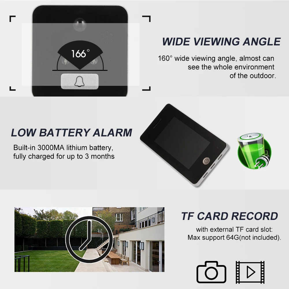 

Wireless Peephole Video Doorbell Digital Door Viewer Security Peephole Color LCD Screen Security Camera Monitor APP Control