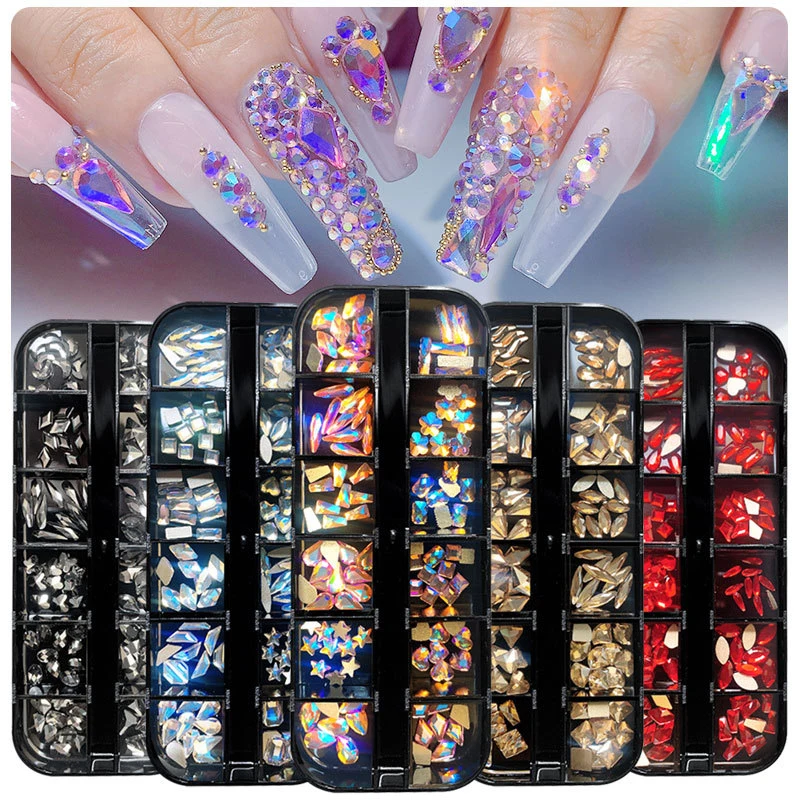 

Набор алмазов для дизайна ногтей 12 ячеек/набор в коробке с плоским дном в форме цветного стекла алмазные ювелирные изделия для дизайна ногт...