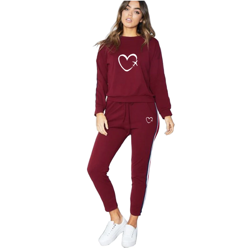 

Women's Sportswear Two-Piece Women's Striped Love Long-Sleeved Pullover And Fashionable Trousers Suit Casual Women's Sports Sets
