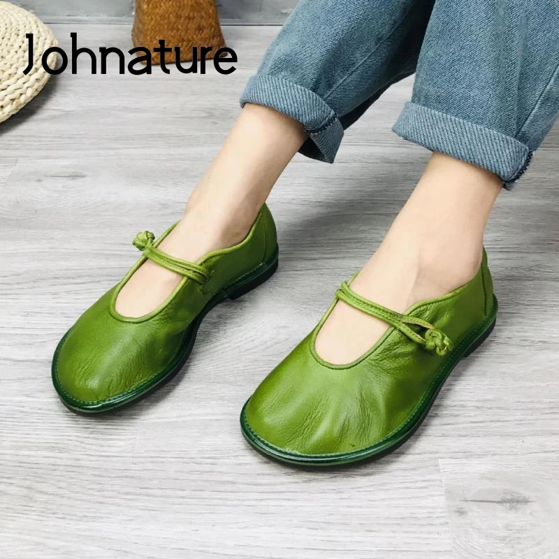 Женские туфли ручной работы Johnature из натуральной кожи на плоской подошве с