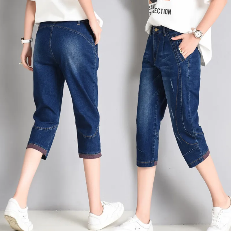 Женские джинсы бриджи летние свободные Стрейчевые штаны шаровары для мам