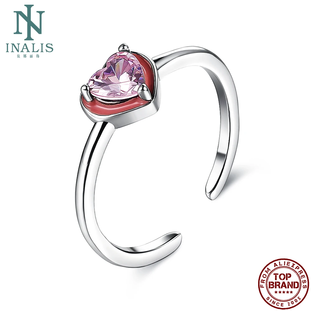 

INALIS S925 Sterling Silver Women Rings Double Heart Design Romantic Valentines Day Jewelry Prefect Dating Gift For Girlfriend