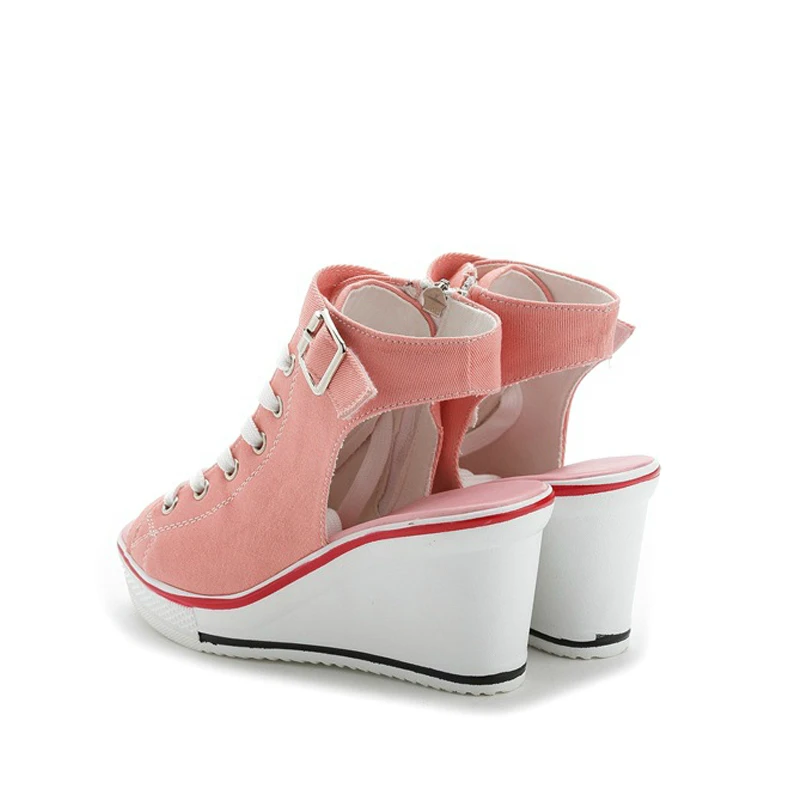 Женская летняя парусиновая обувь на танкетке Босоножки платформе Женские туфли