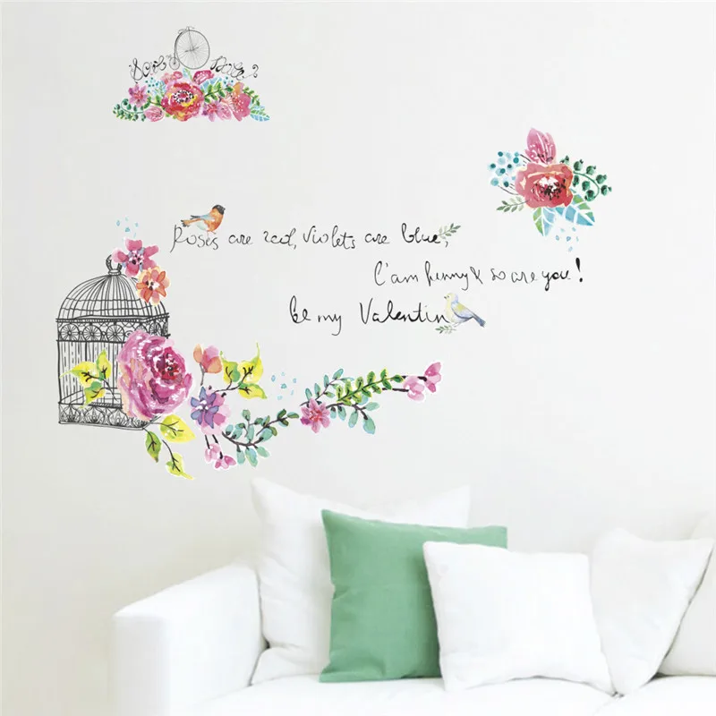 3d яркие настенные Стикеры с цветами бабочками птичьими клетками гостиной