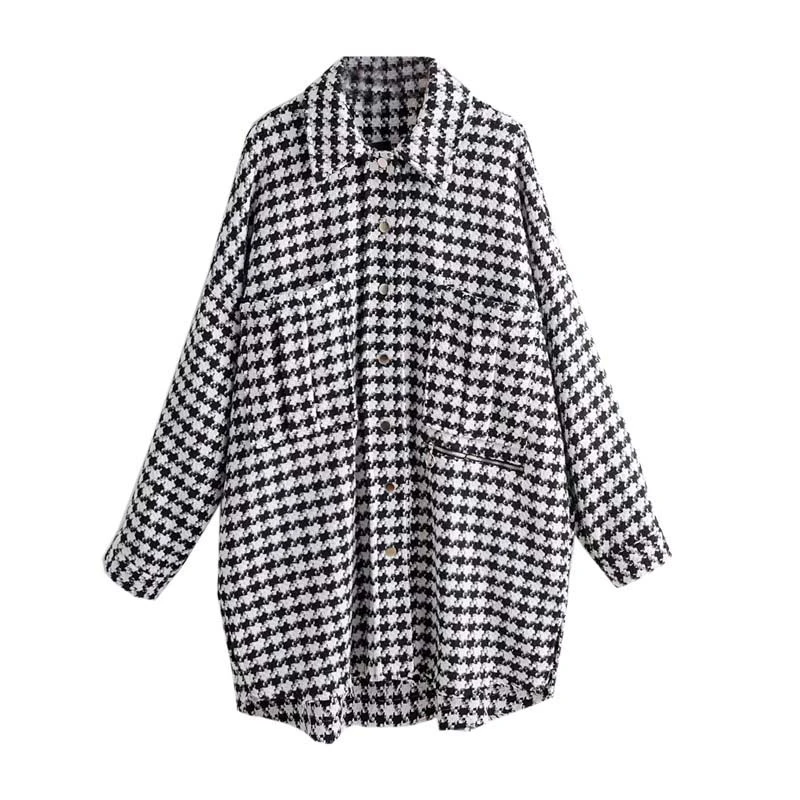 2019 New Recommended Fashion Everyday Outfit Thick Black White Plaid Long Shirt Streetwear Woolen Loose Womens Tops and Blouses