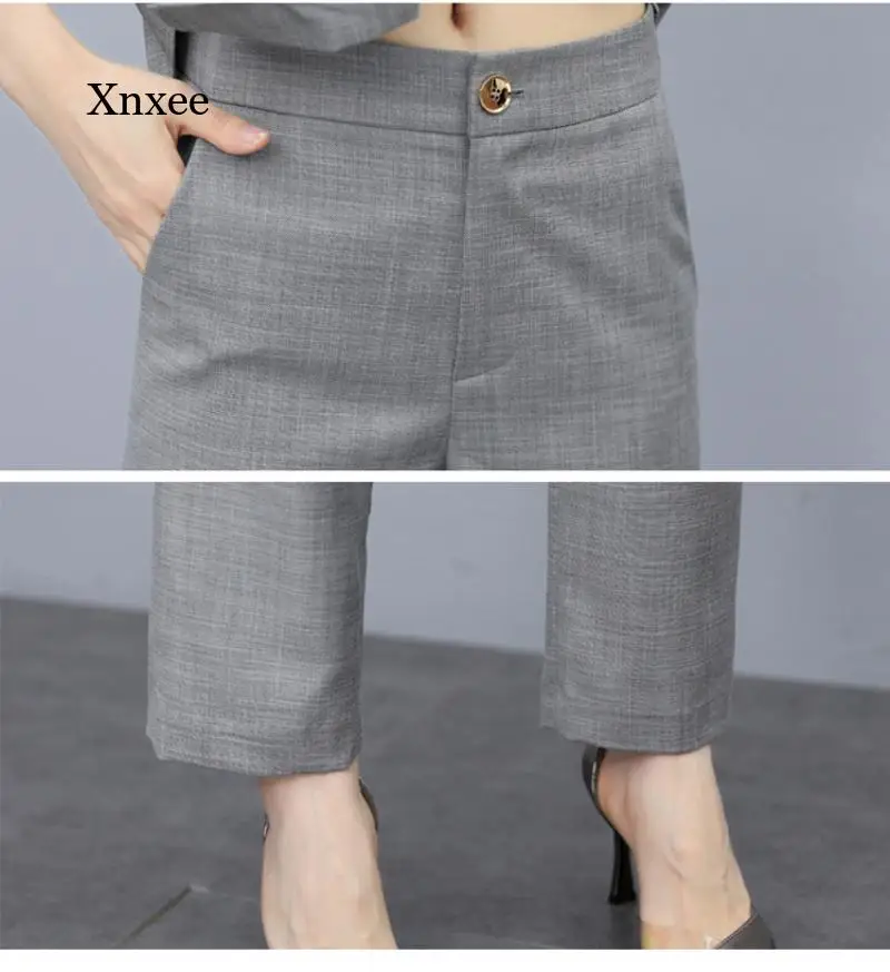 

Irregular Pleated Hem Tops Two Piece Suit Women Office Work Business Straight Pants Jackets Coat Half Sleeve Blazers Set Outfits