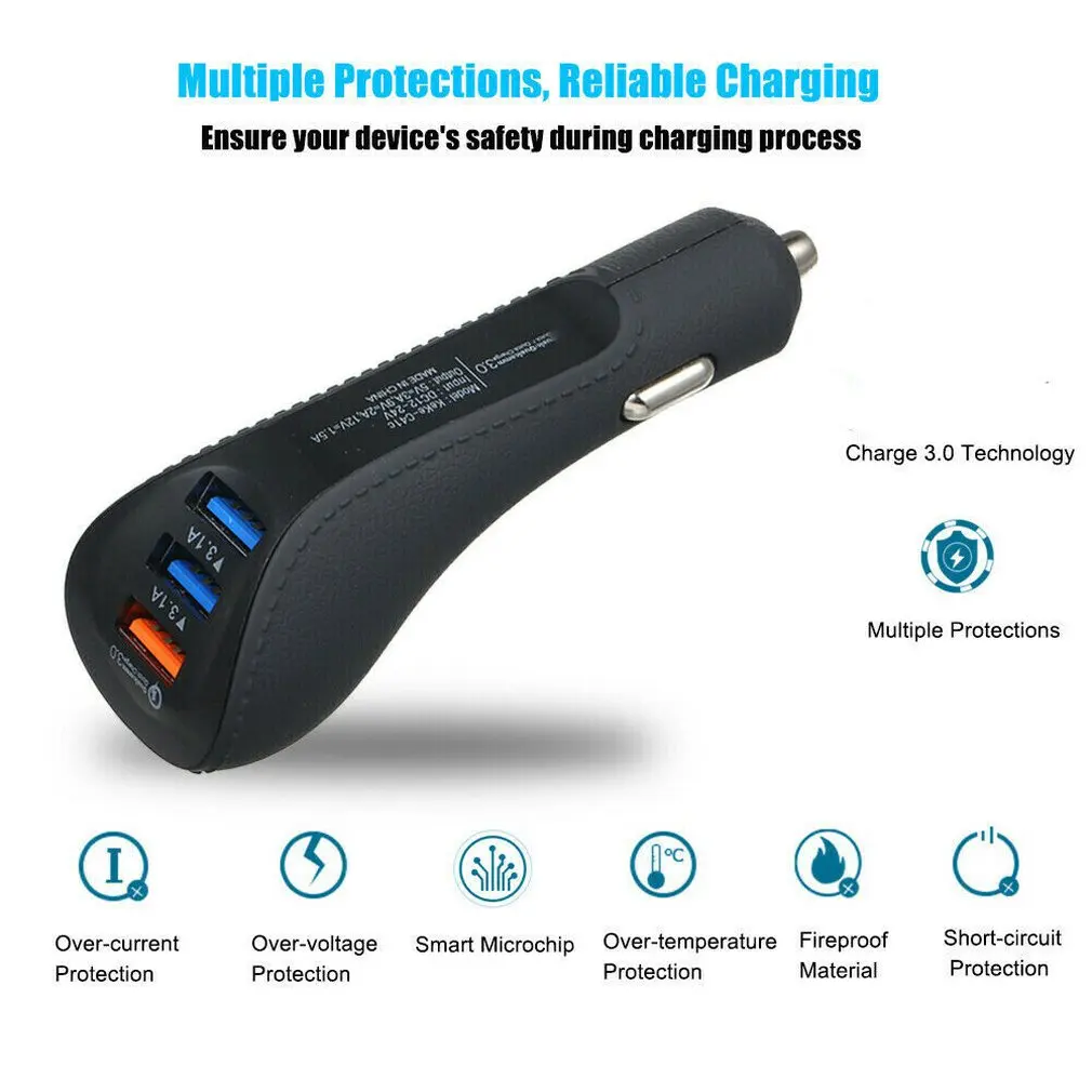 Car Charging Adapter Qc3.0 for Faux Leather Rf Fast Charger Three Port Usb Driving Recorder |