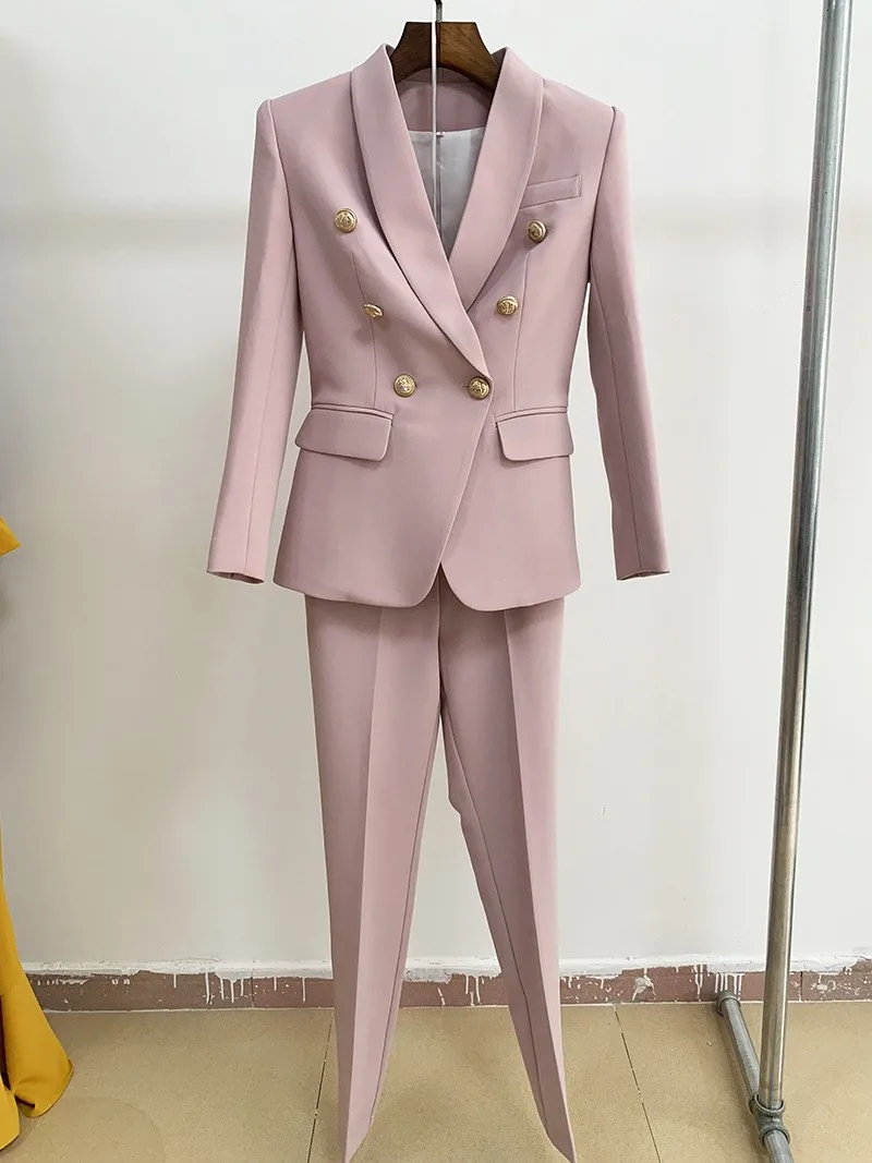 2019 Fall high quality OL suits Chic double-breasted blazers jackets + ninth pants 2pieces set Chic women elegant pantsuit A743