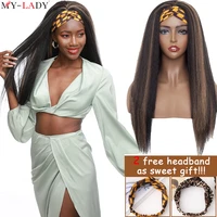 my lady synthetic 24inch long kinky straight headband wig yaki hair wigs for african american women daily cosplay wigs yaki hair
