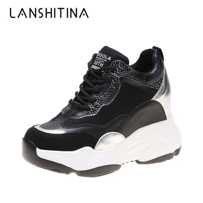 Женские сетчатые кроссовки на высокой платформе белые танкетке 9 см Повседневная