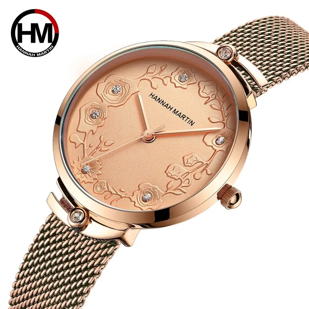 

2020 New Arrivial MIYOTA 2035 Quart Movement Design Wristwatches Rose Gold Blue Stainless Steel Rhinestones Watches For Women