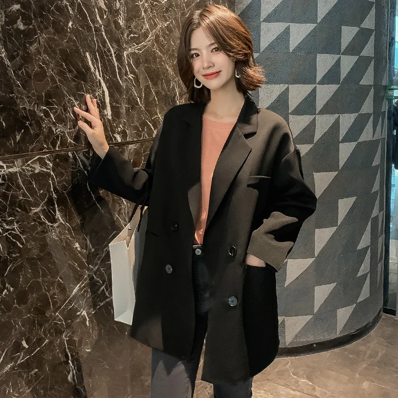 Fashion Double Breasted Solid Color Women Blazer Pockets Jackets Female Retro Suits Coat Feminino Blazers Outerwear Pink | Женская