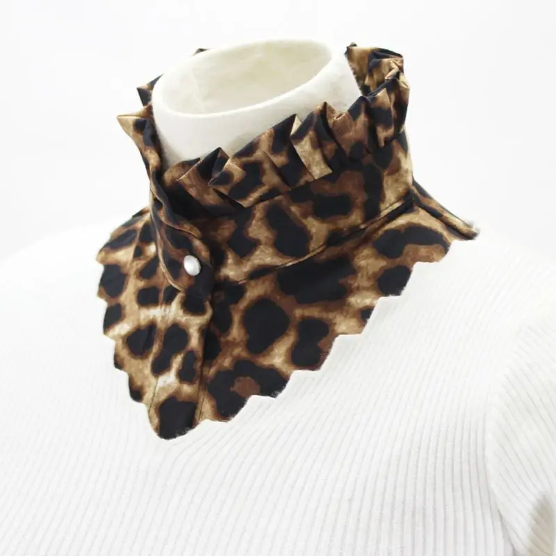 

Women Vintage Leoaprd Print Chiffon Half-Shirt Sweater Detachable Fake Collar F42F