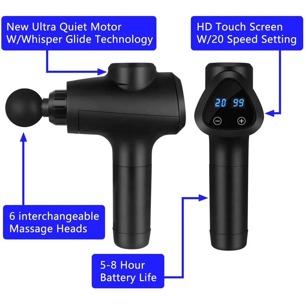 Массажный пистолет ручной массажер для глубоких мышц 20 скоростей регулируемый