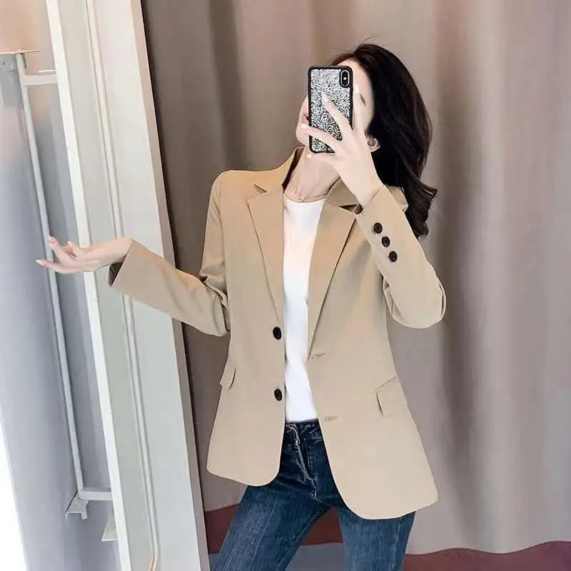 

PEONFLY Women Blazer Office Jacket Ladies Fashion Single Breasted Long Sleeve Loose Coat Formal Casual For Spring Autumn 2021